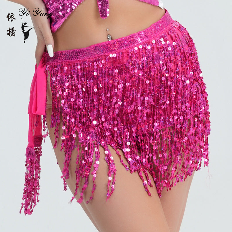 Wholesale Sequined tassel hip scarf with sequined waist chain